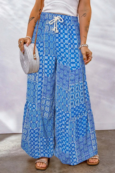 Full Size Drawstring Printed Wide Leg Pants - Style Chic Couture