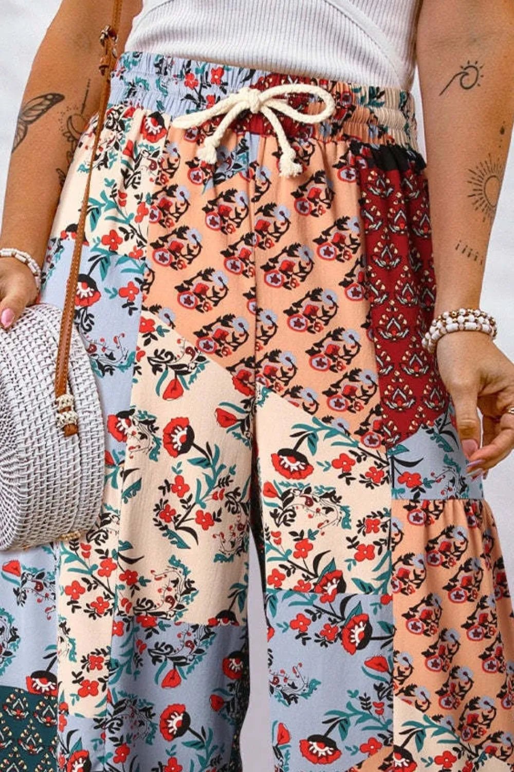 Full Size Drawstring Printed Wide Leg Pants - Style Chic Couture