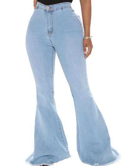 Full Size High - Waisted Raw Hem Flare Jeans Plus Size - Style Chic Couture