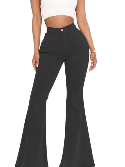 Full Size High - Waisted Raw Hem Flare Jeans Plus Size - Style Chic Couture