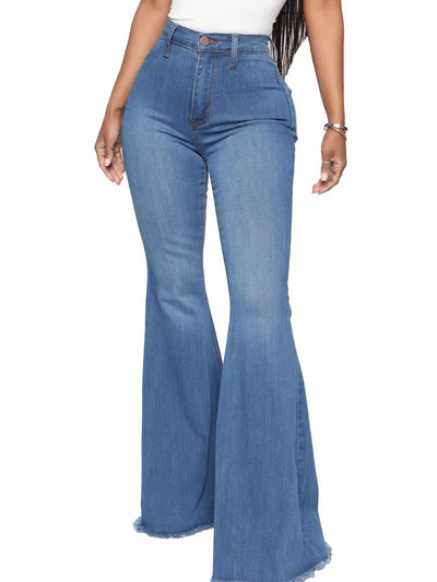 Full Size High - Waisted Raw Hem Flare Jeans Plus Size - Style Chic Couture