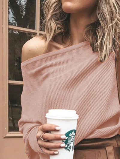 Full Size One - Shoulder Ribbed Sweater Plus Size - Style Chic Couture