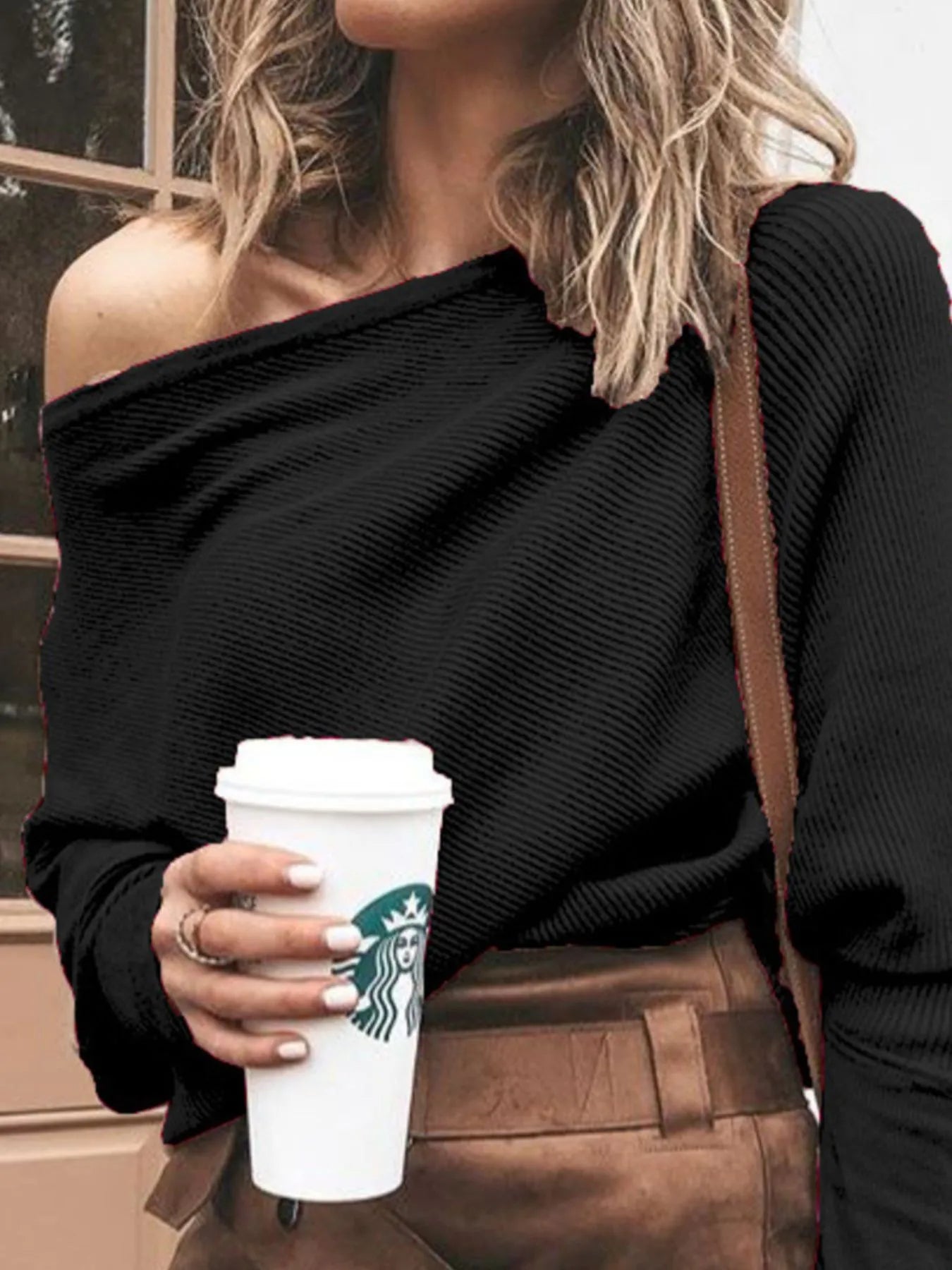 Full Size One - Shoulder Ribbed Sweater Plus Size - Style Chic Couture