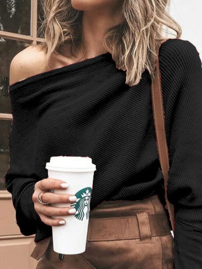 Full Size One - Shoulder Ribbed Sweater Plus Size - Style Chic Couture