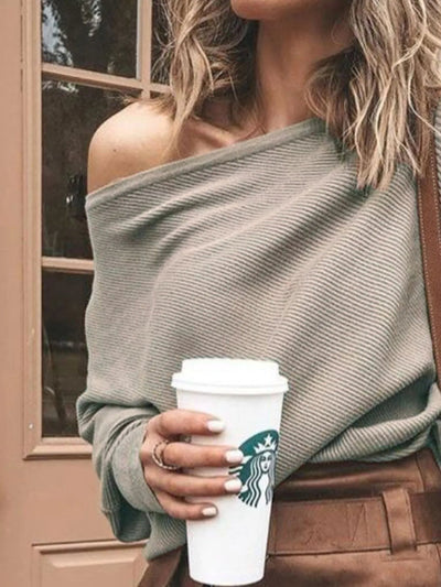 Full Size One - Shoulder Ribbed Sweater Plus Size - Style Chic Couture