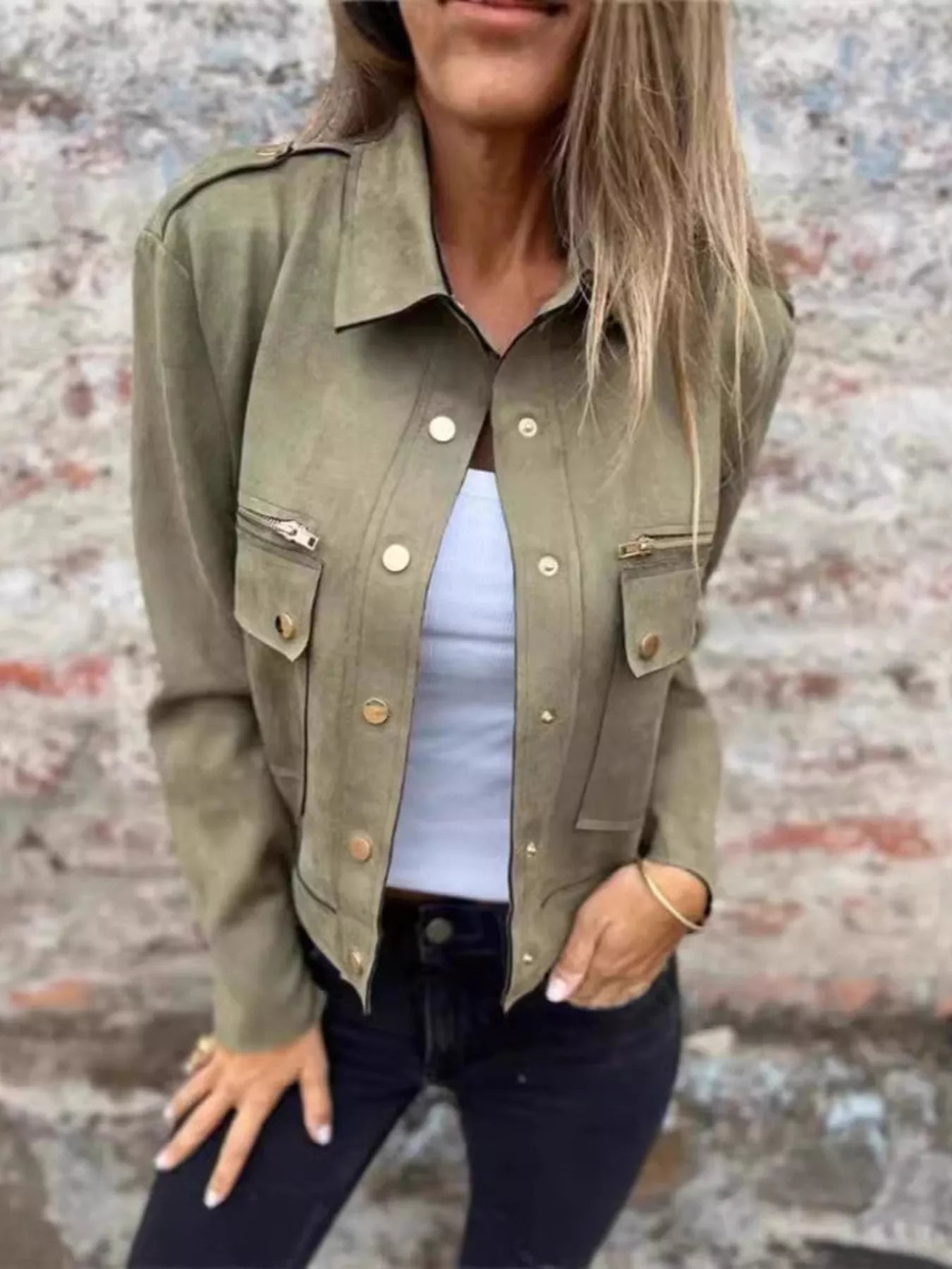 Full Size Snap Down Long Sleeve Jacket Plus Size - Style Chic Couture