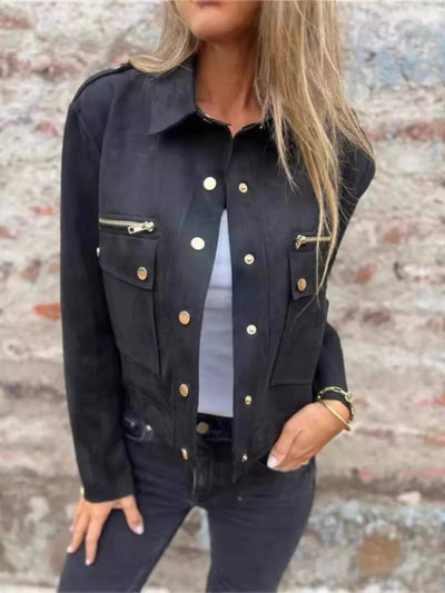 Full Size Snap Down Long Sleeve Jacket Plus Size - Style Chic Couture