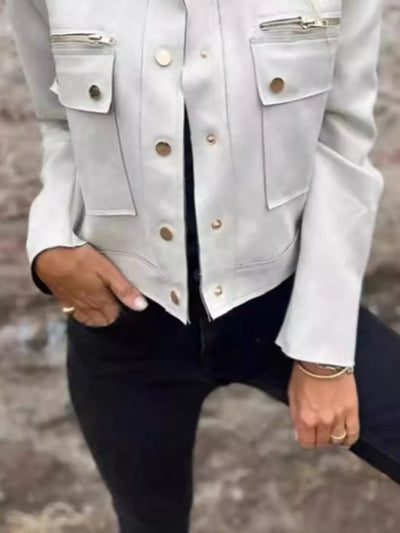 Full Size Snap Down Long Sleeve Jacket Plus Size - Style Chic Couture