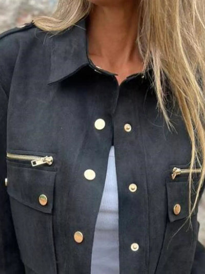 Full Size Snap Down Long Sleeve Jacket Plus Size - Style Chic Couture