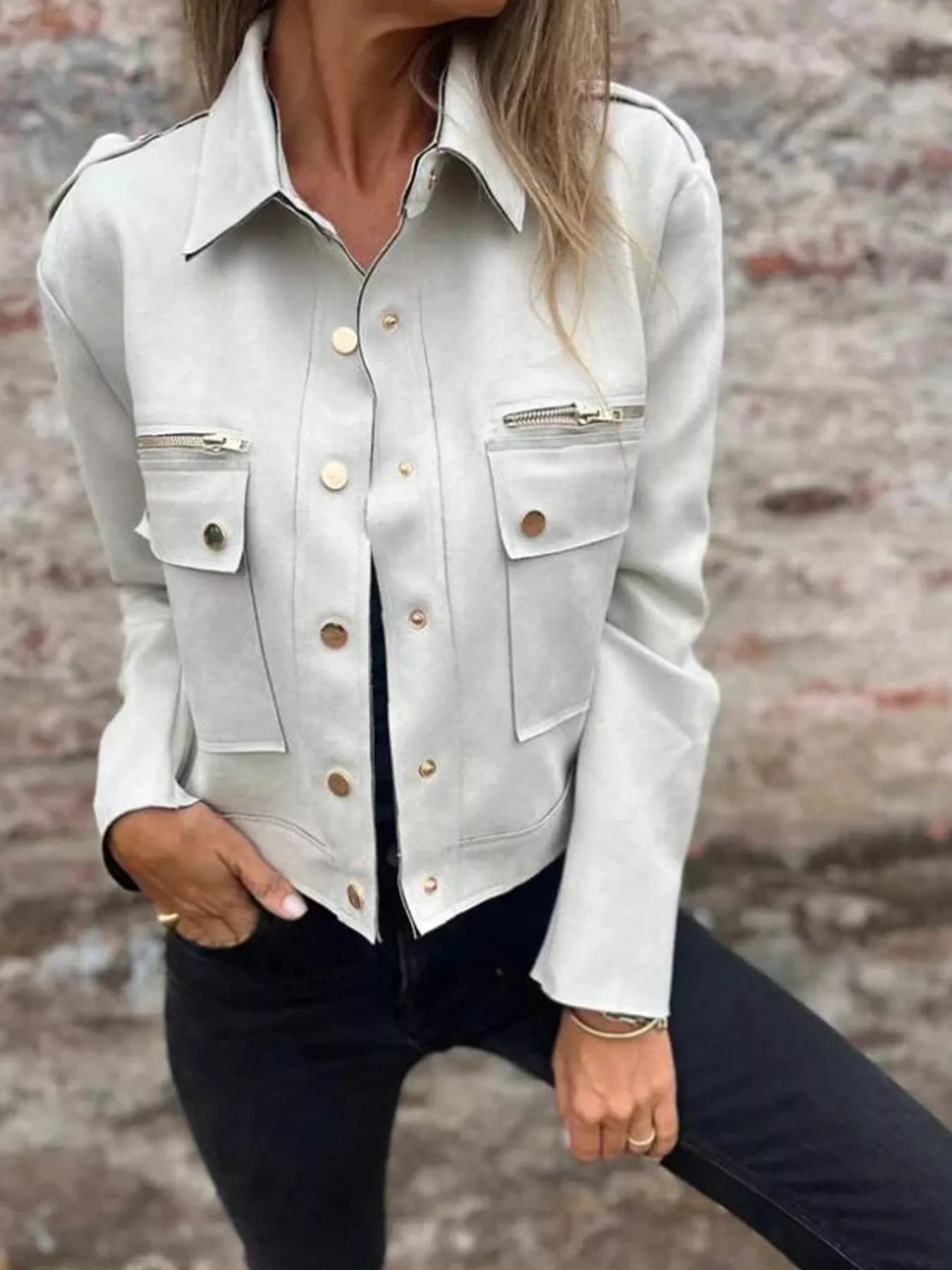 Full Size Snap Down Long Sleeve Jacket Plus Size - Style Chic Couture