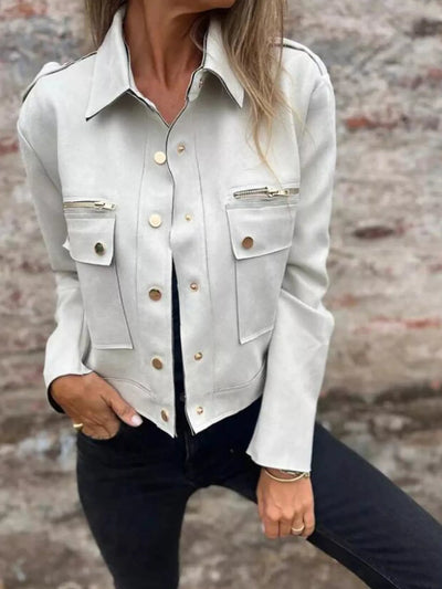 Full Size Snap Down Long Sleeve Jacket Plus Size - Style Chic Couture