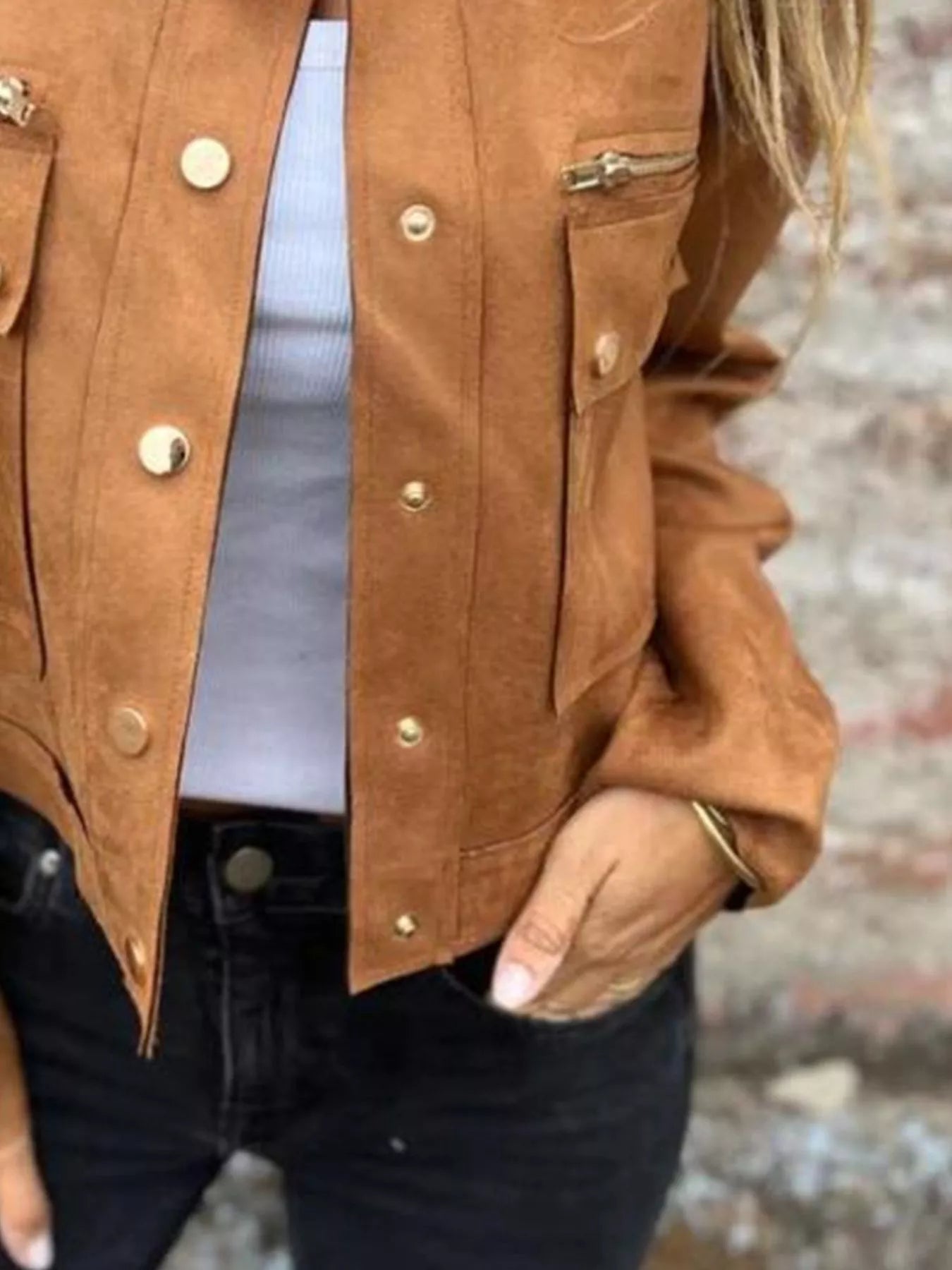 Full Size Snap Down Long Sleeve Jacket Plus Size - Style Chic Couture