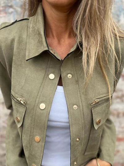 Full Size Snap Down Long Sleeve Jacket Plus Size - Style Chic Couture