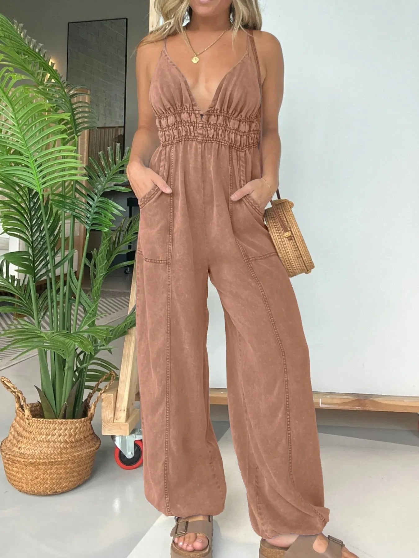 Full Size Wide Leg Spaghetti Strap Jumpsuit Plus Size - Style Chic Couture