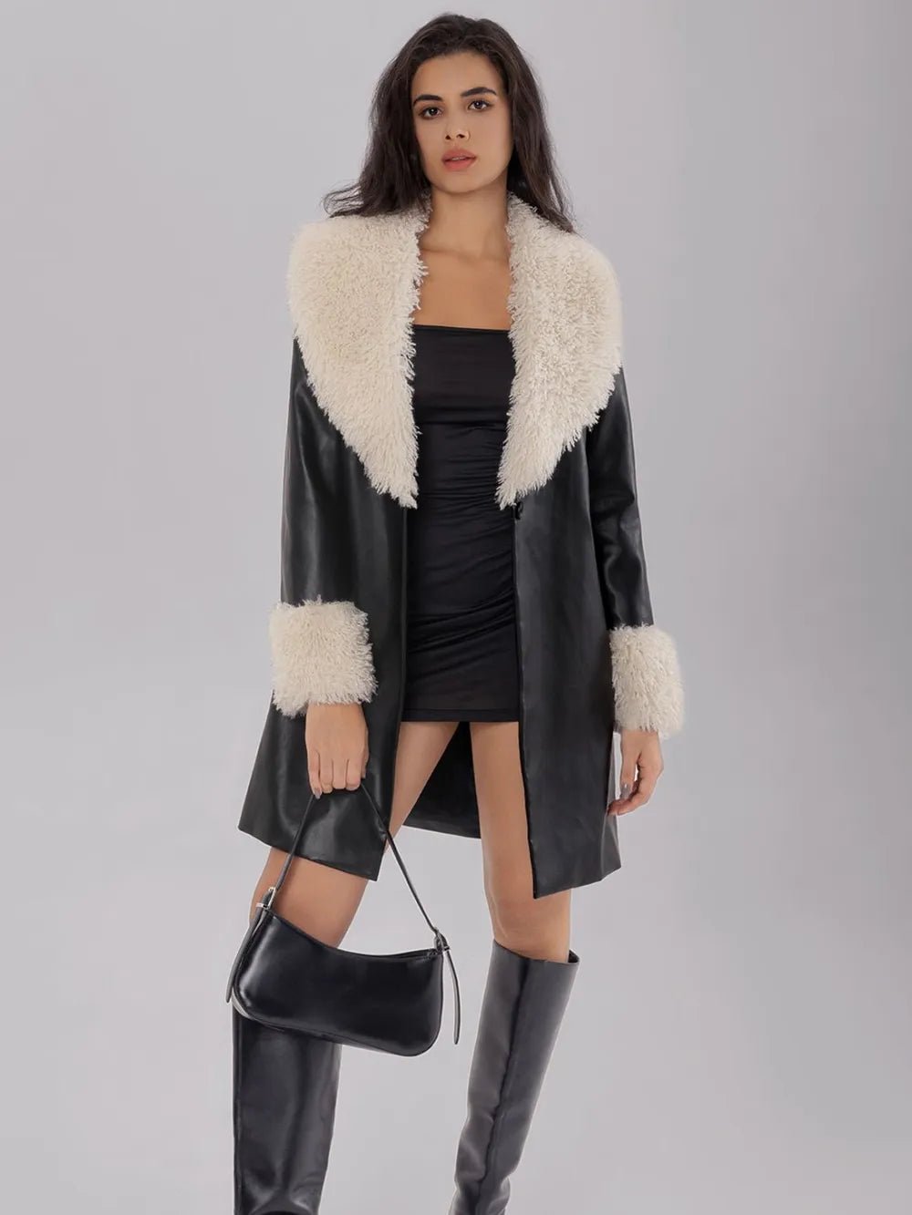 Fuzzy Long Sleeve Longline Coat - Style Chic Couture