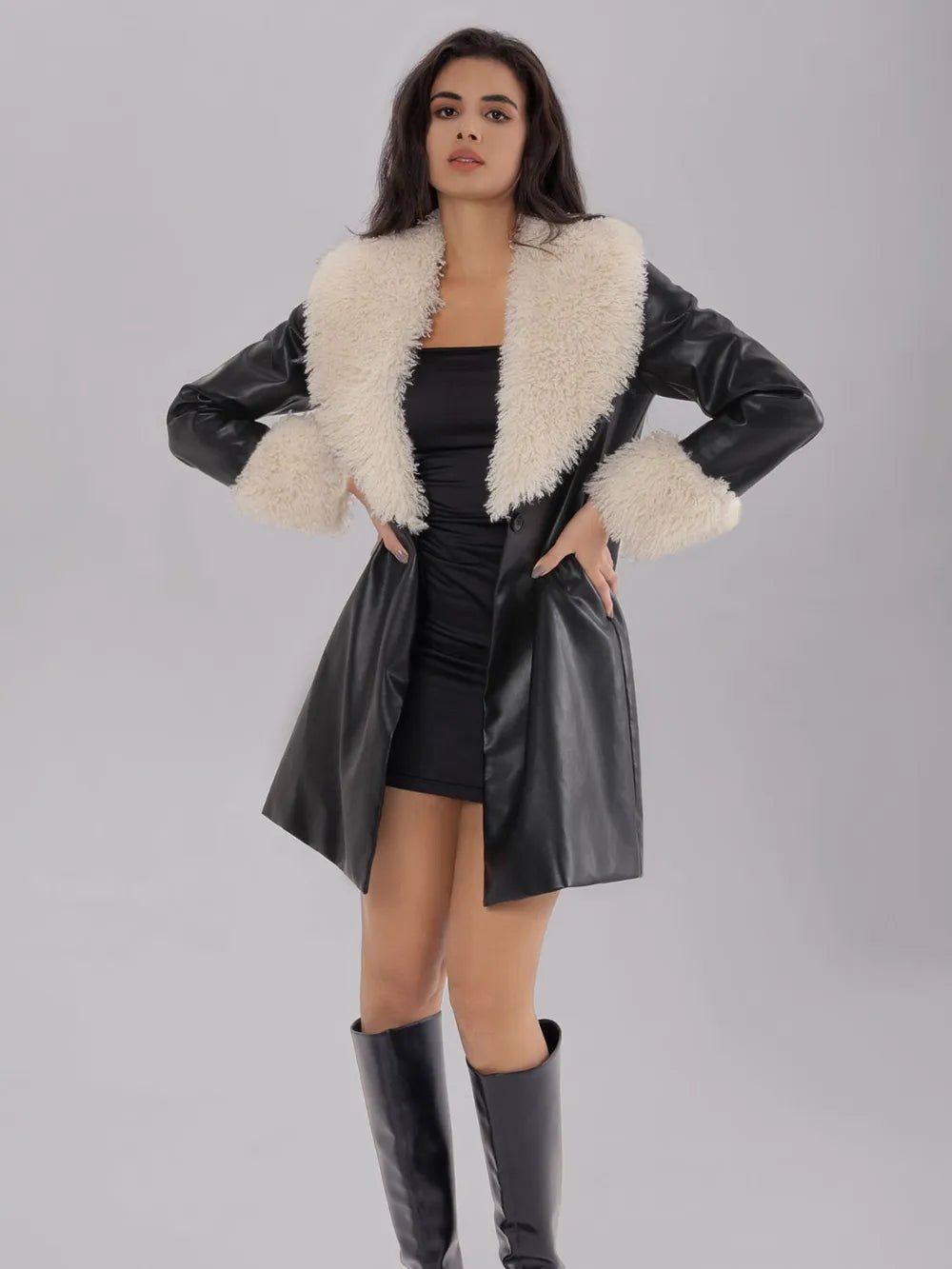 Fuzzy Long Sleeve Longline Coat - Style Chic Couture