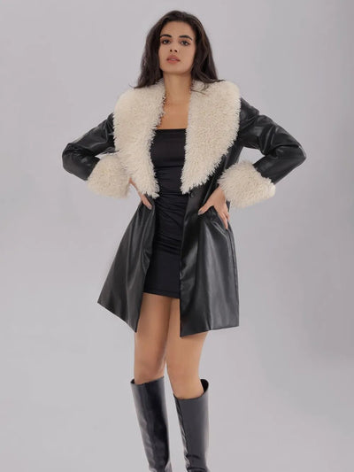 Fuzzy Long Sleeve Longline Coat - Style Chic Couture