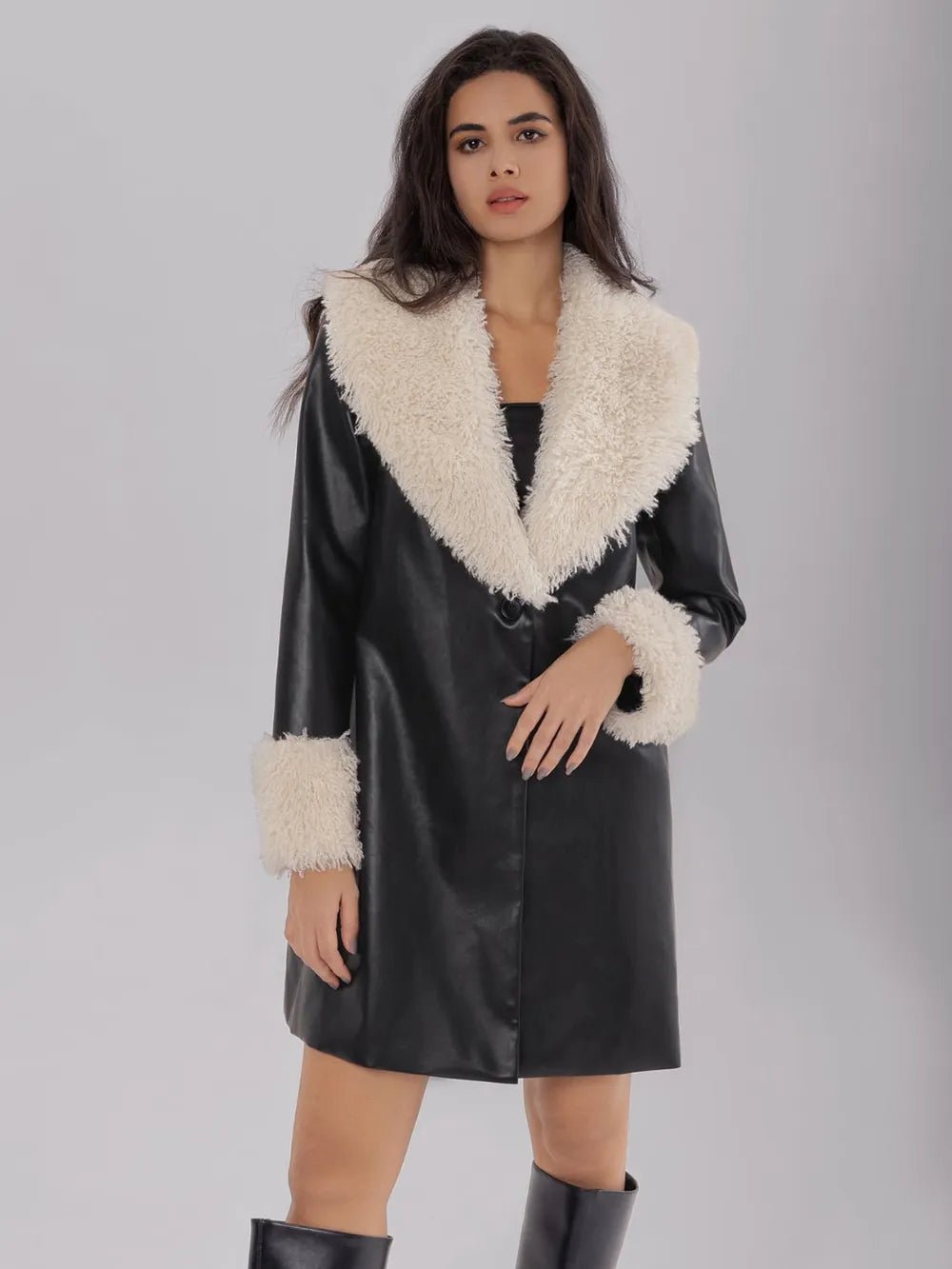 Fuzzy Long Sleeve Longline Coat - Style Chic Couture