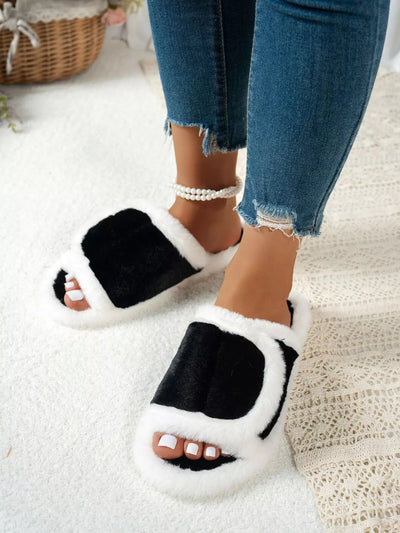 Fuzzy Open Toe Flats Slippers - Style Chic Couture