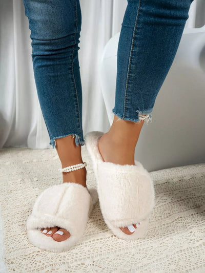 Fuzzy Open Toe Flats Slippers - Style Chic Couture