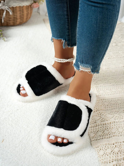Fuzzy Open Toe Flats Slippers - Style Chic Couture