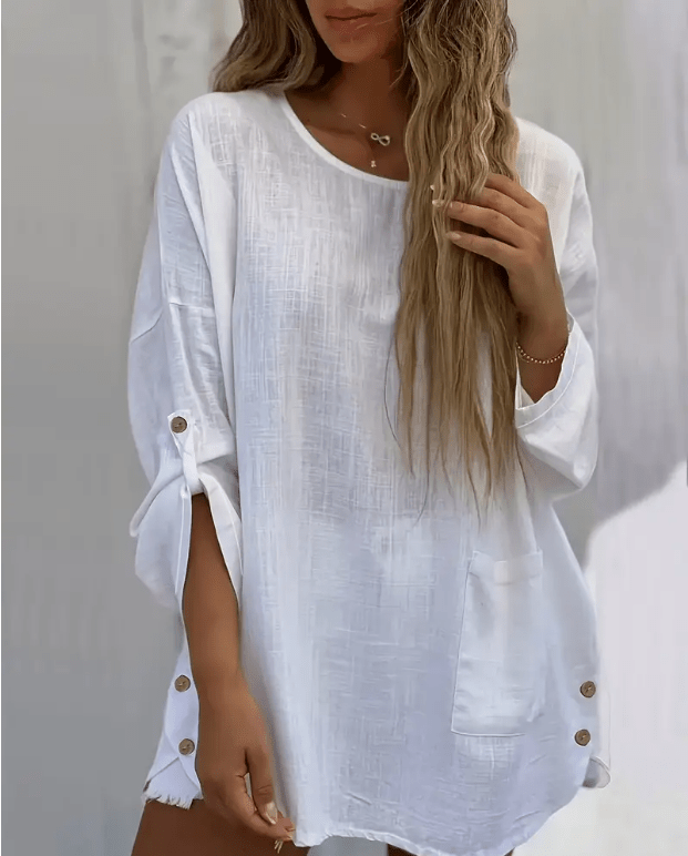 Global Women's Stylish Casual Plain Comfortable Pocket Sweater Long Top With Light Sheer. - Style Chic Couture