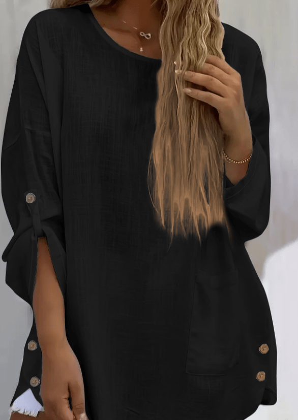 Global Women's Stylish Casual Plain Comfortable Pocket Sweater Long Top With Light Sheer. - Style Chic Couture