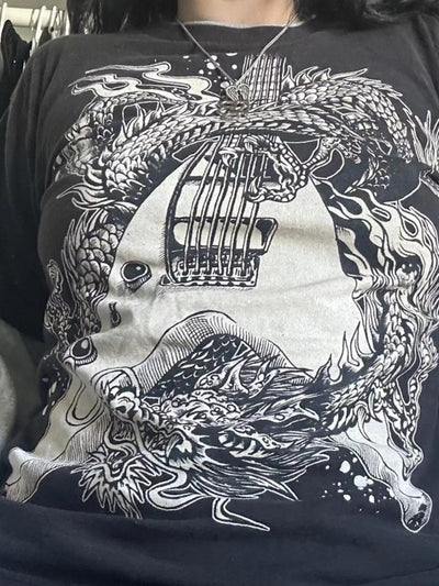 Graphic Round Neck Long Sleeve T-Shirt - Style Chic Couture