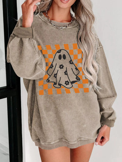 Ghost Floral Corded Sweatshirt - Halloween Checkerboard