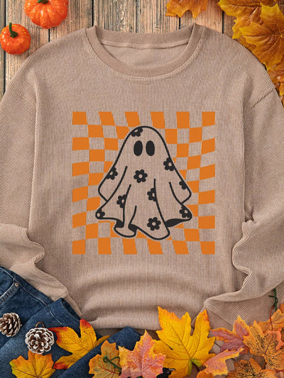 Ghost Floral Corded Sweatshirt - Halloween Checkerboard