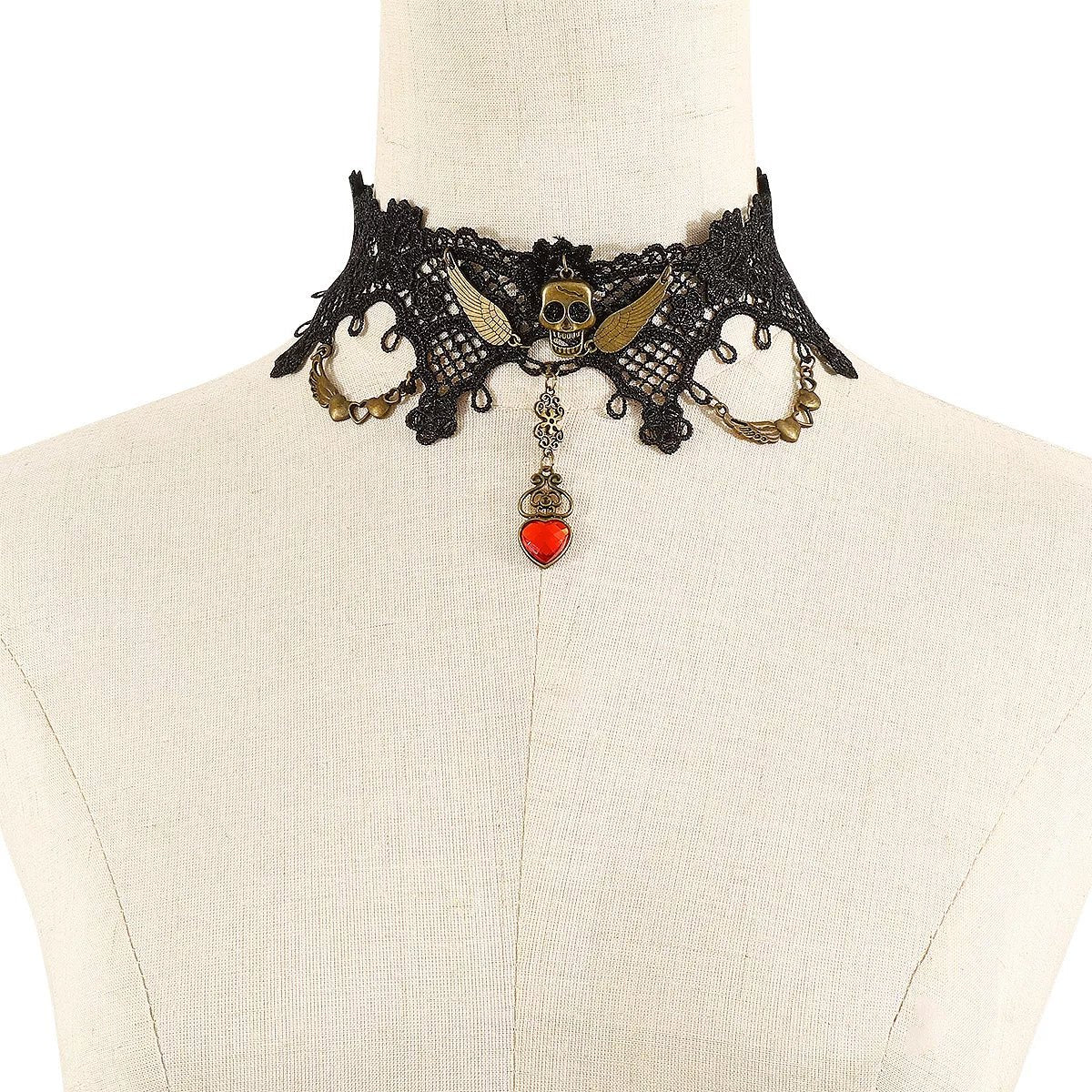 Halloween Lace Skull Necklace and Earrings Jewelry Set