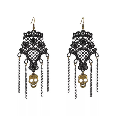Halloween Lace Skull Necklace and Earrings Jewelry Set