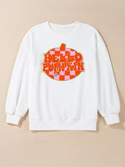 Halloween Pumpkin Patched Pattern Long Sleeve Sweatshirt