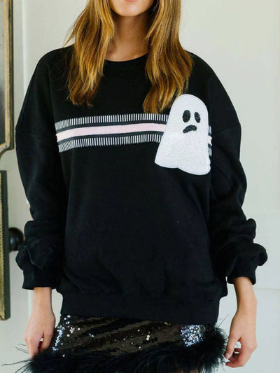 Halloween Sequin Round Neck Sweatshirt