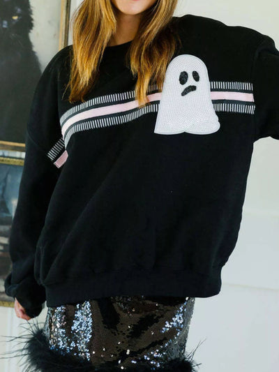 Halloween Sequin Round Neck Sweatshirt