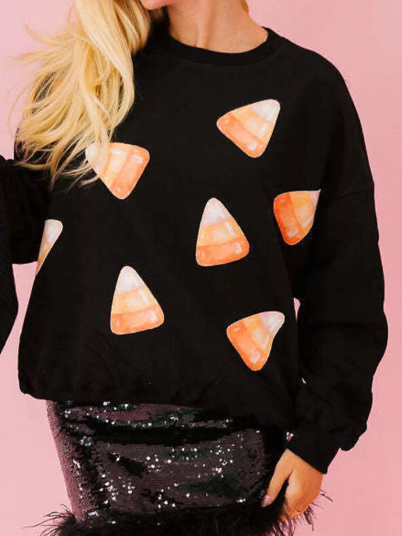 Halloween Sequin Round Neck Sweatshirt