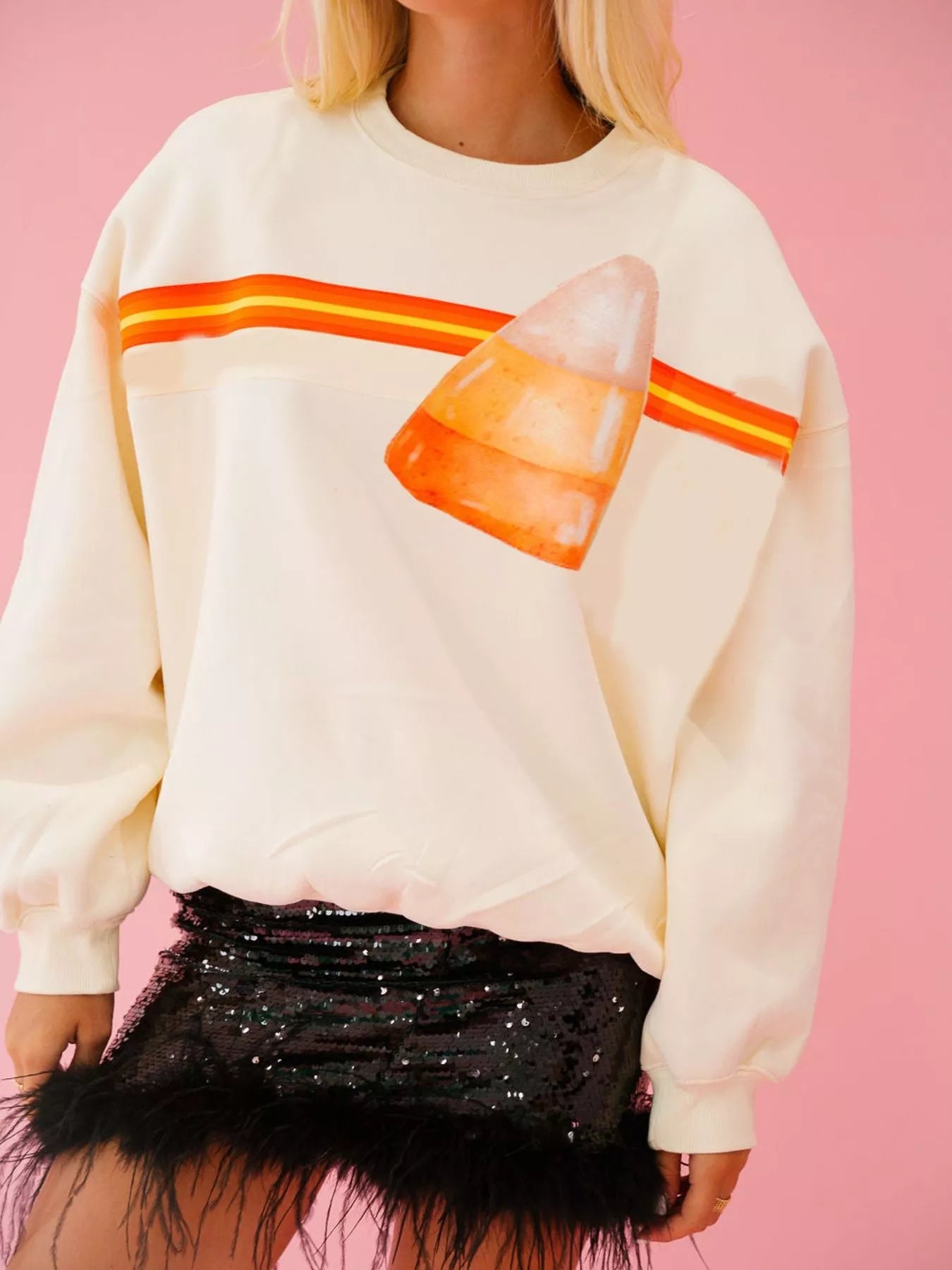 Halloween Sequin Round Neck Sweatshirt