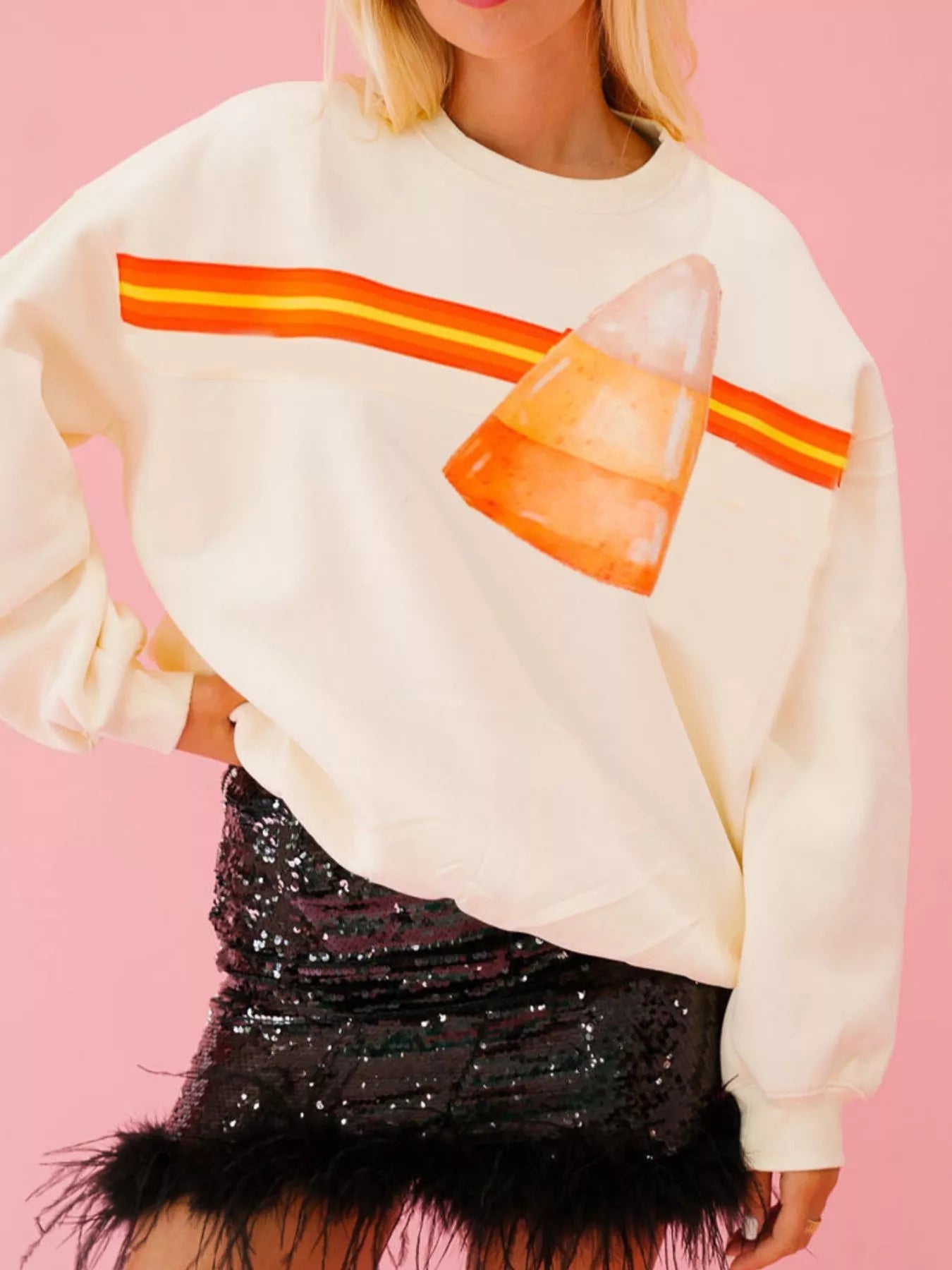 Halloween Sequin Round Neck Sweatshirt