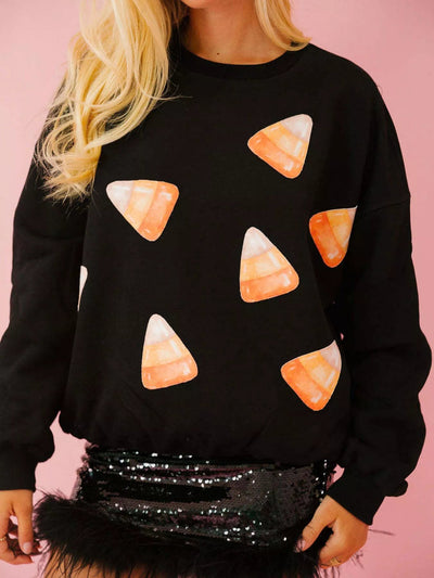 Halloween Sequin Round Neck Sweatshirt