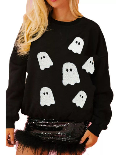 Halloween Sequin Round Neck Sweatshirt