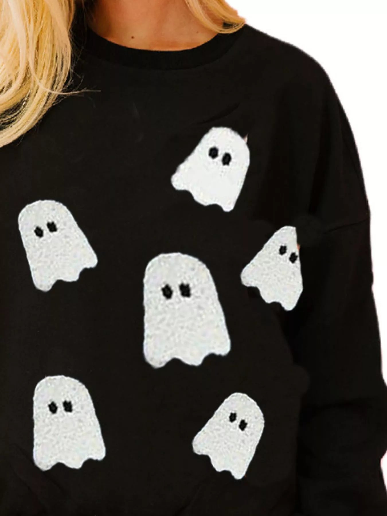 Halloween Sequin Round Neck Sweatshirt