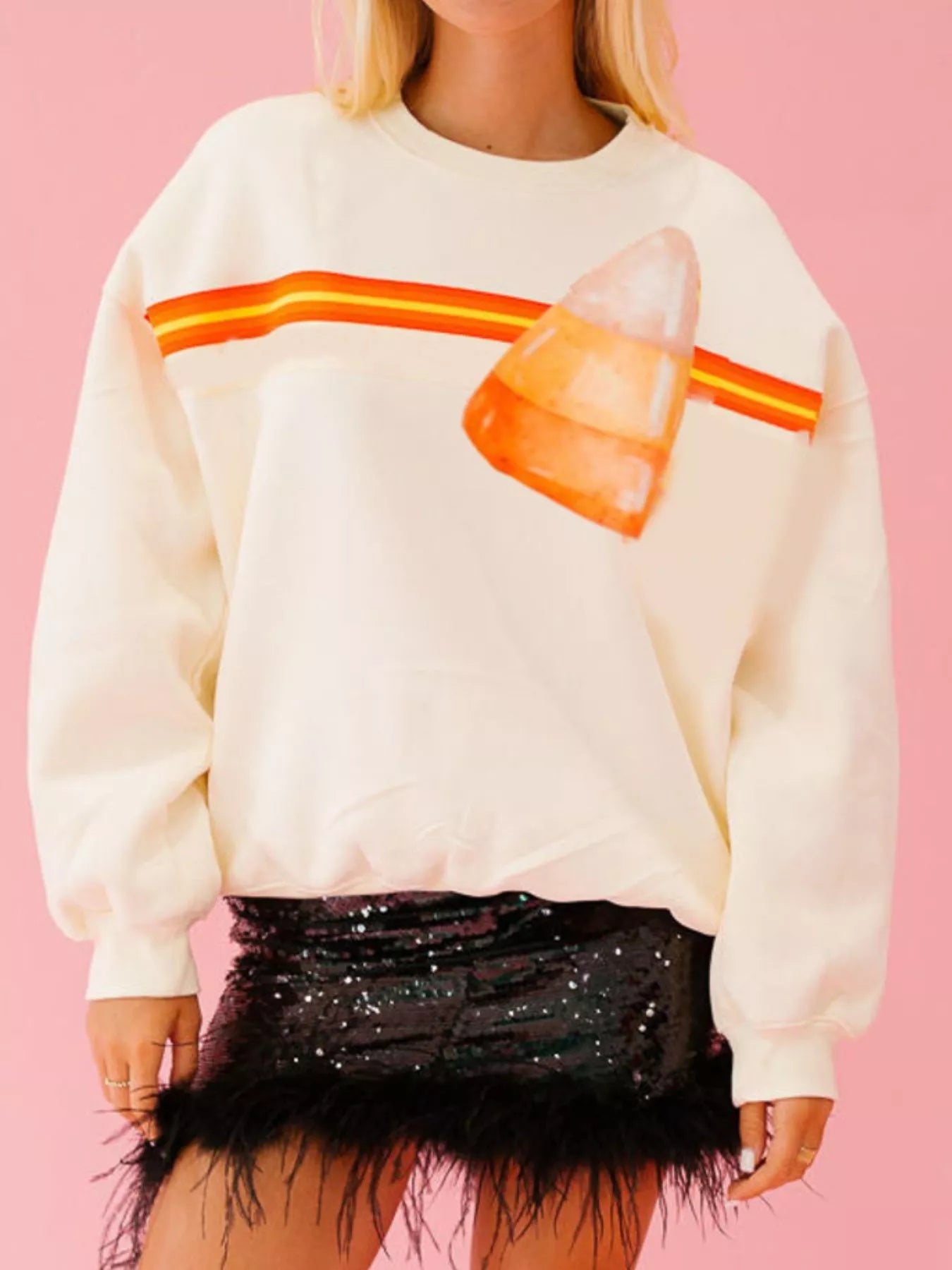 Halloween Sequin Round Neck Sweatshirt
