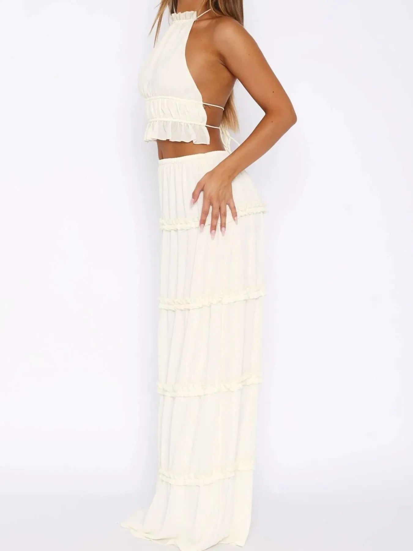 Halter Crop Backless Top and Maxi Skirt Set - Style Chic Couture