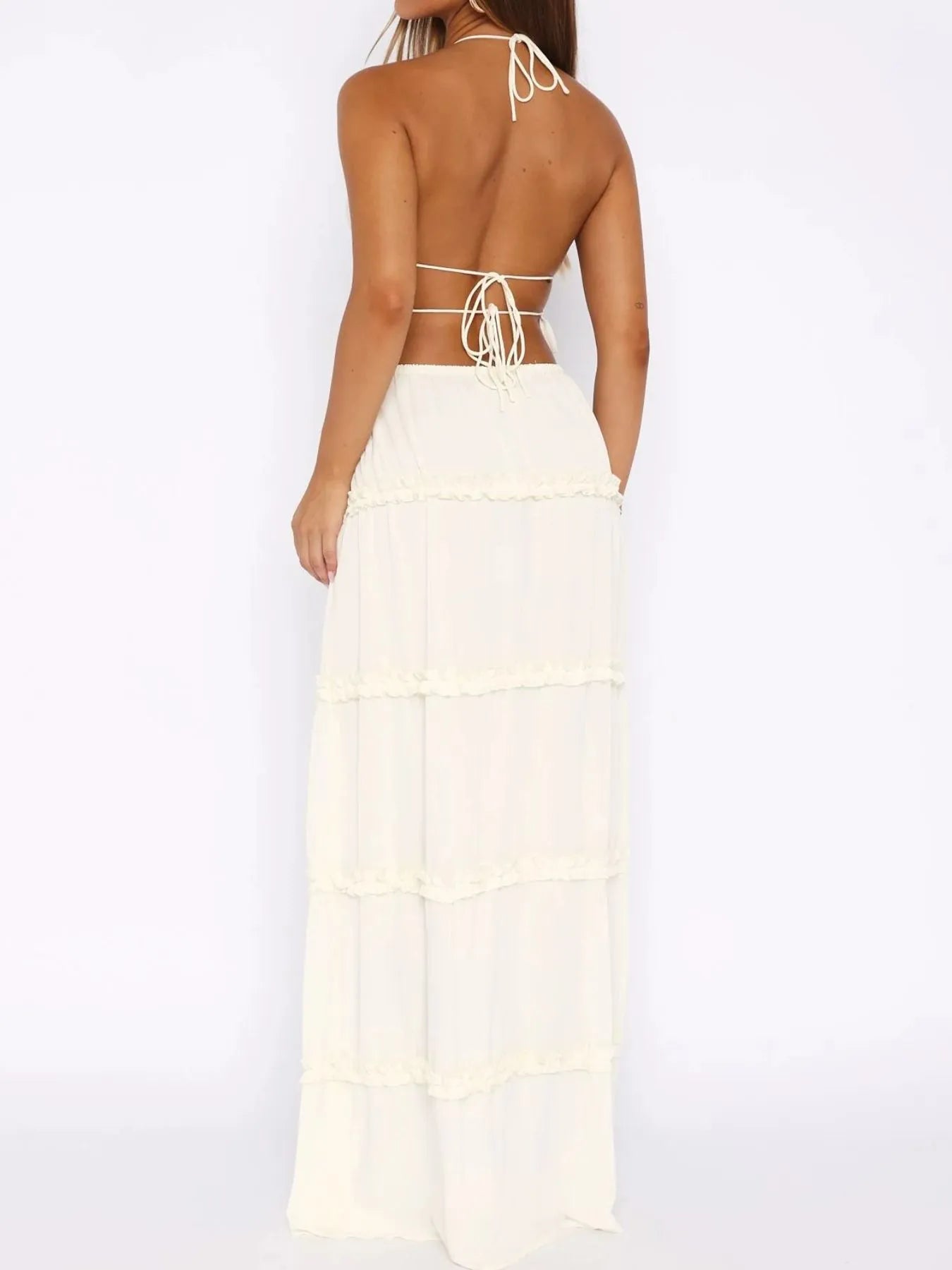 Halter Crop Backless Top and Maxi Skirt Set - Style Chic Couture
