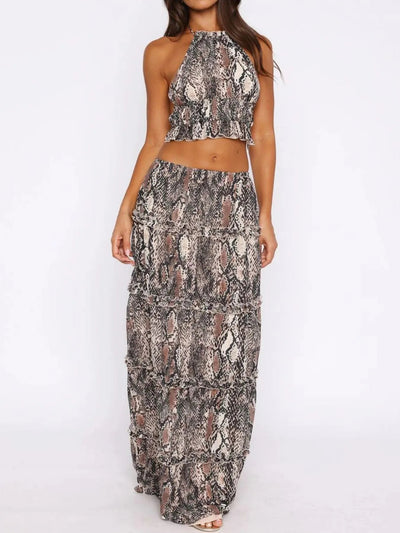 Halter Crop Backless Top and Maxi Skirt Set - Style Chic Couture