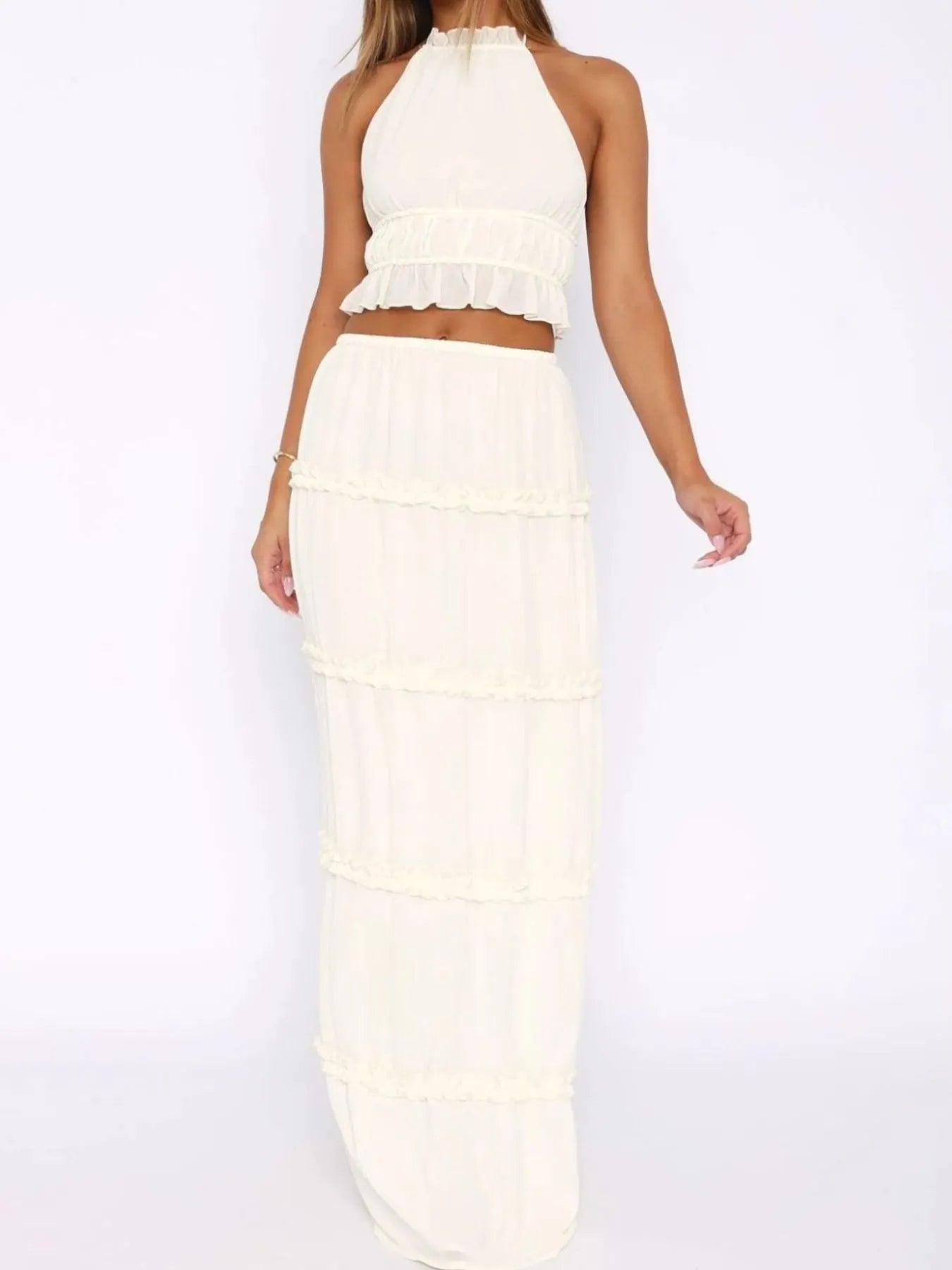 Halter Crop Backless Top and Maxi Skirt Set - Style Chic Couture