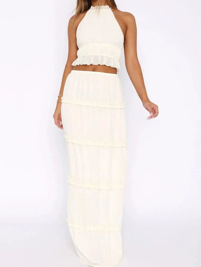 Halter Crop Backless Top and Maxi Skirt Set - Style Chic Couture