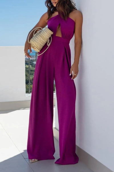 Halter Neck Wide Leg Jumpsuit with Keyhole Detail - Style Chic Couture