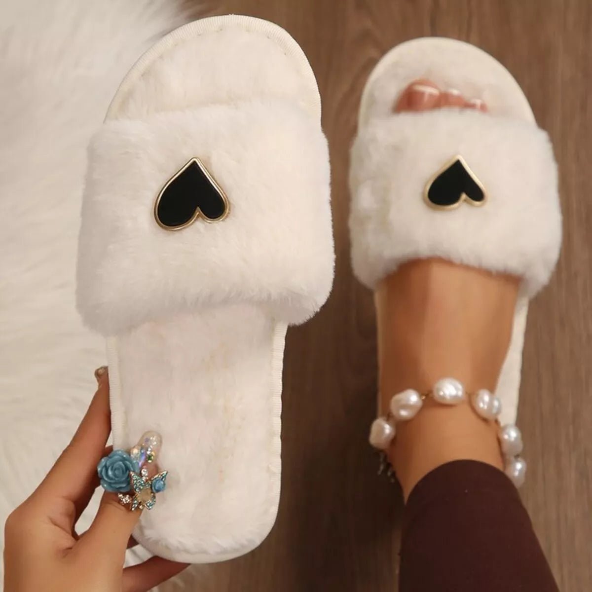 Heart Open Toe Flats Slippers - Style Chic Couture