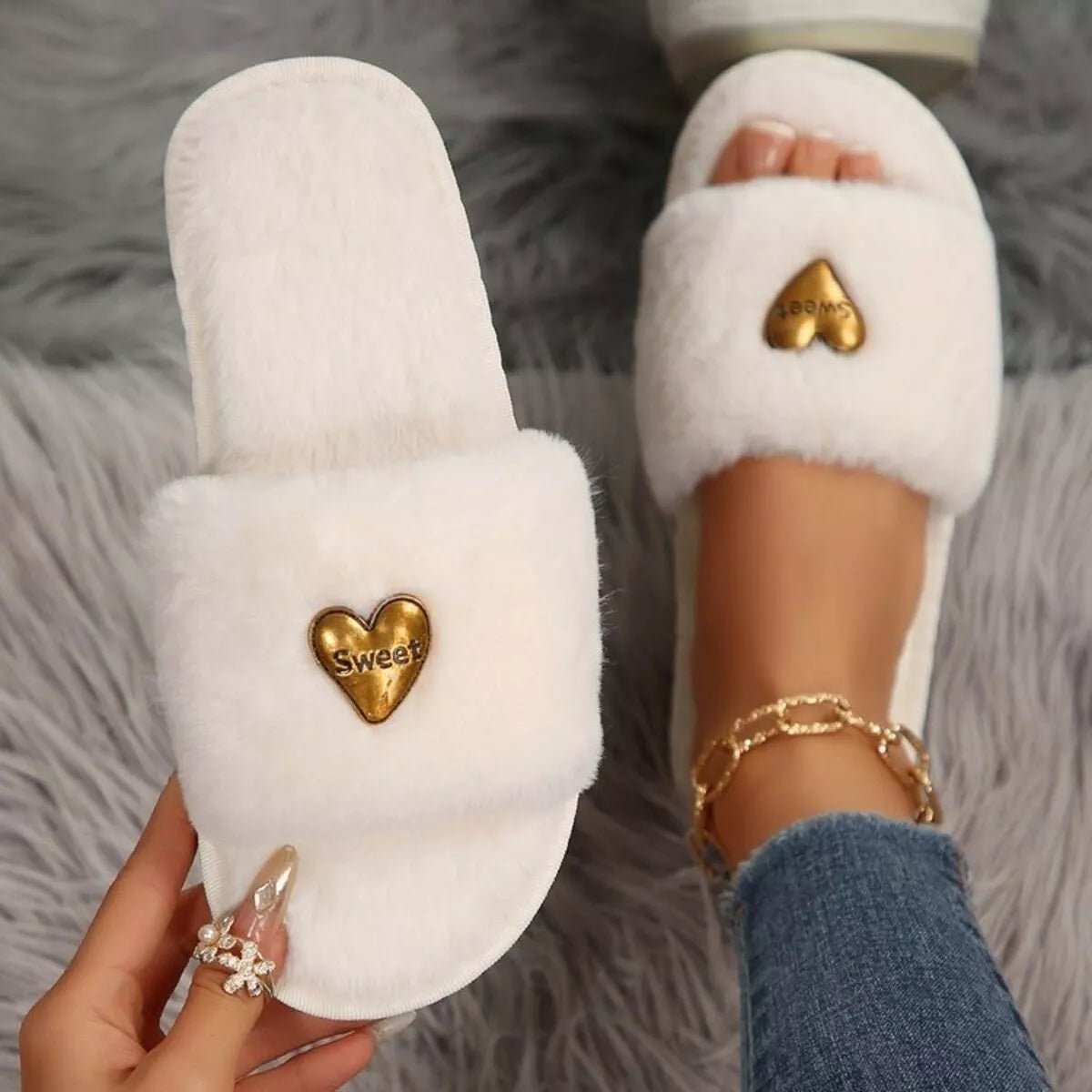 Heart Open Toe Flats Slippers - Style Chic Couture